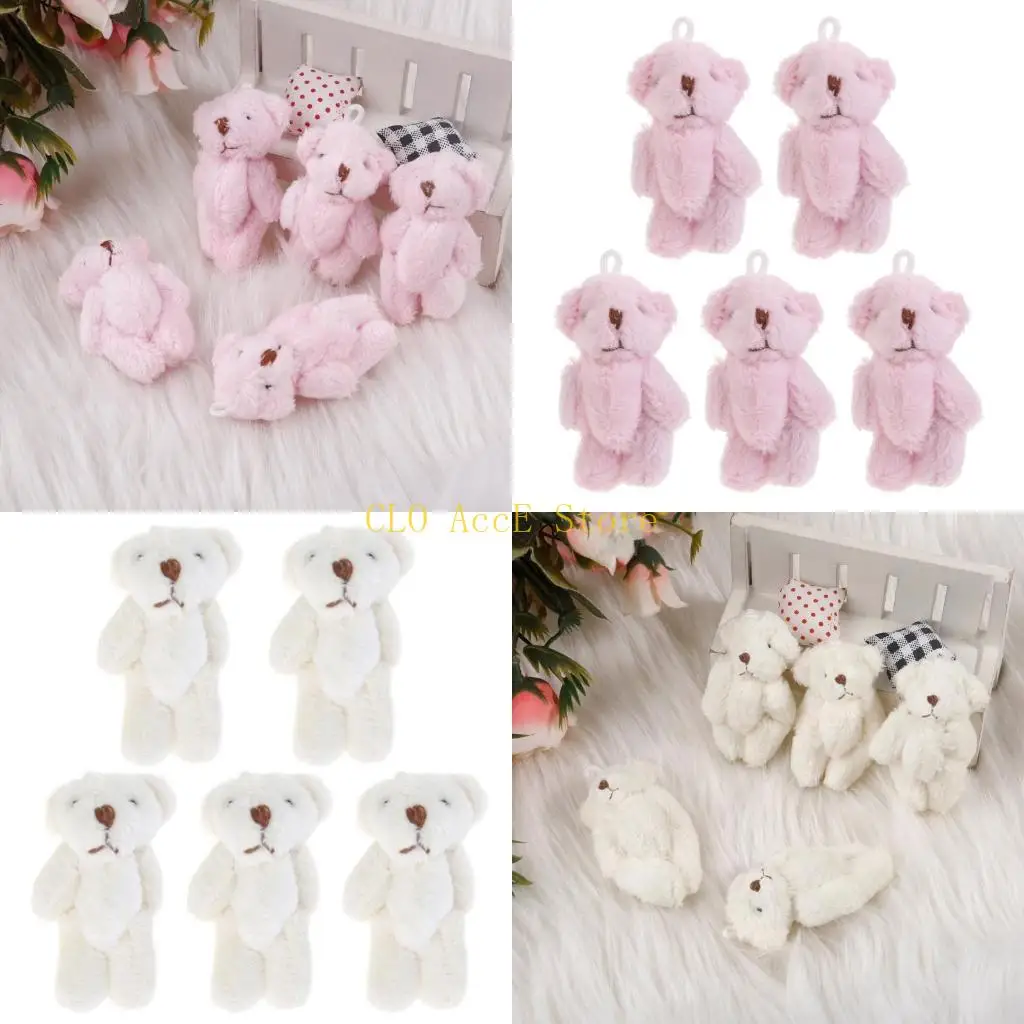 

16FE Plush Bear Toy Mini Joint Dolls Lovely Bear Pendant DIY Keychain Children Backpack Ornament Wedding Party Bouquet 5PCS
