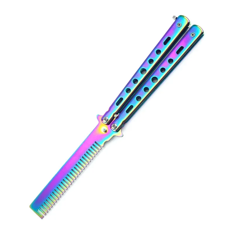 Faltbarer Kamm aus Edelstahl, Übungstraining, Schmetterlingsmesser, Kamm, Bart, Schnurrbart, Bürste, Salon, Friseur, Haarstyling-Werkzeug