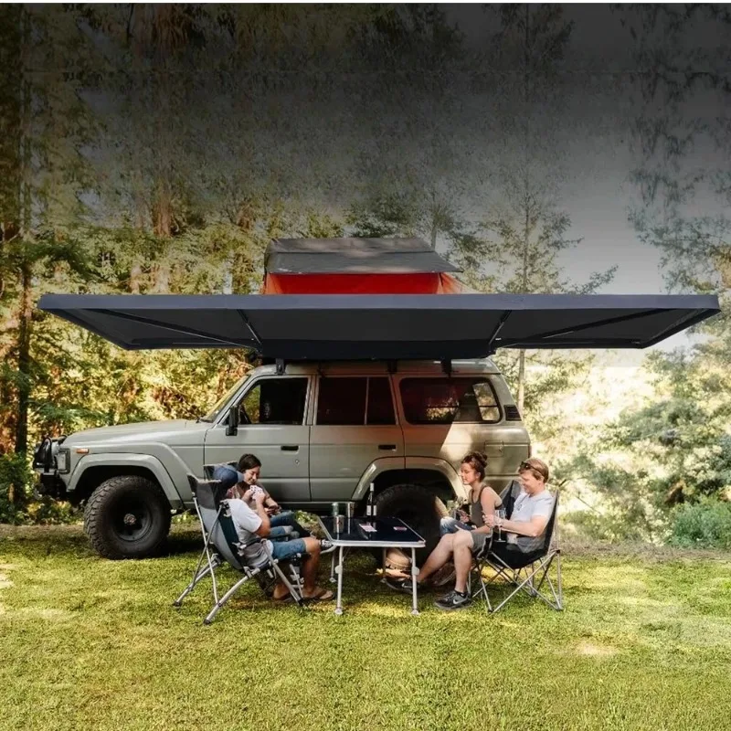셩마 아웃도어 캠핑 방수 180도 자립형 어닝 자동차 측면 어닝 LED 라이트 바 포함