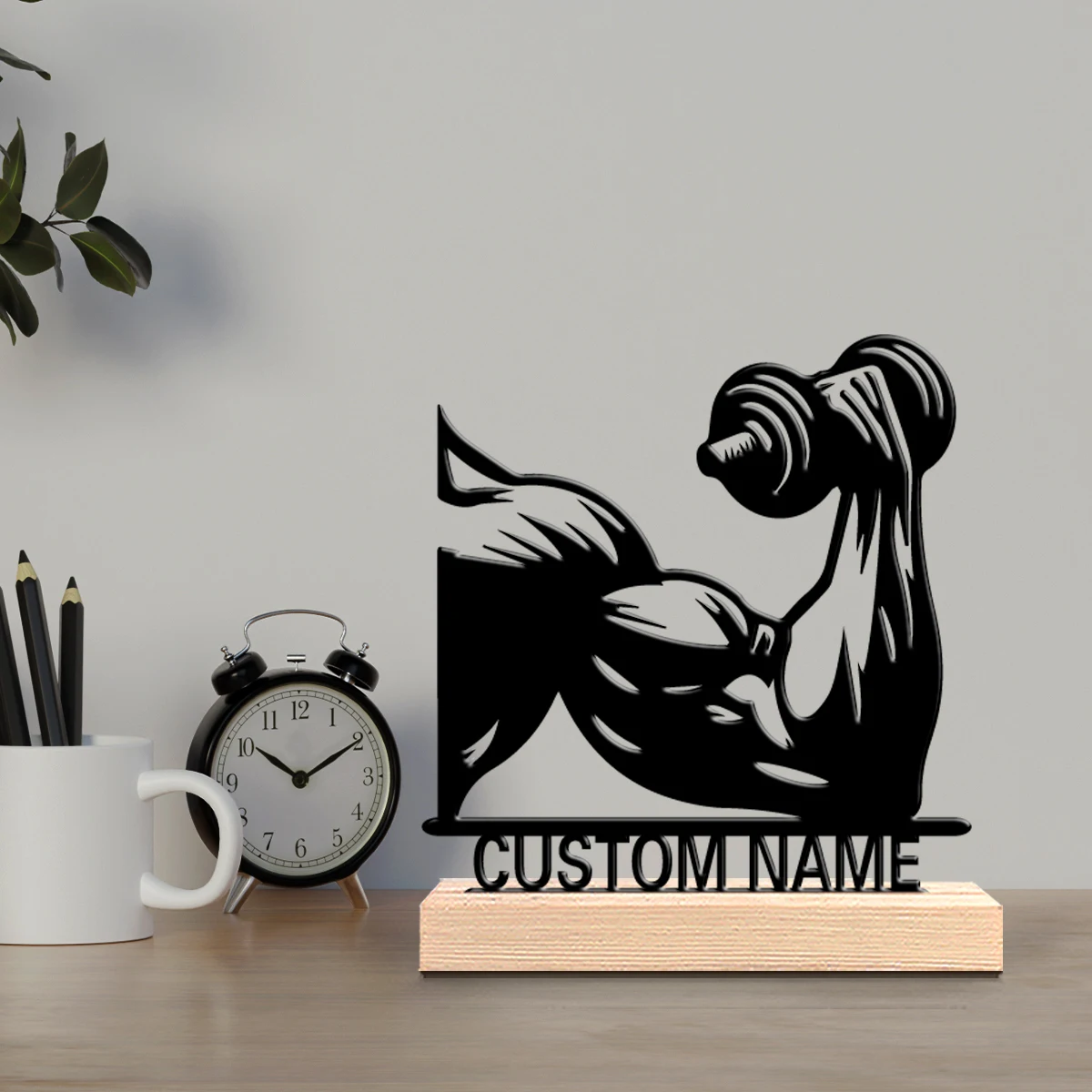 Home Office Industrial Style - รูปปั้นโลหะการ์ตูนแบบกำหนดเอง 1 ชิ้น พร้อมฐานไม้ ตกแต่งผนังสำหรับห้องนั่งเล่น สำนักงาน
