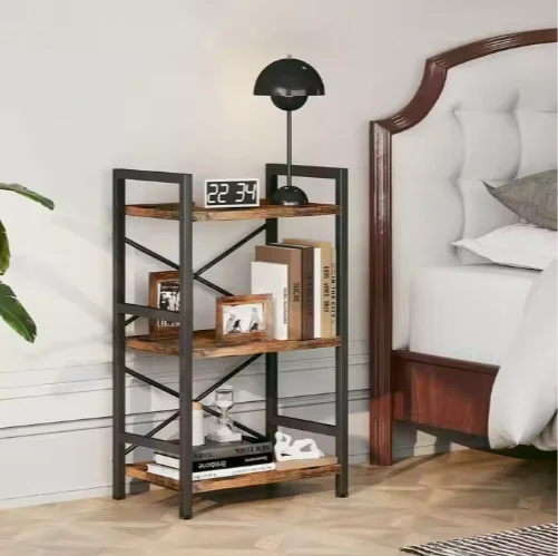 3 Tier Free Standing Bookshelf Light Duty Metal Bookcase Vintage Storage Rack Display Shelves Rack