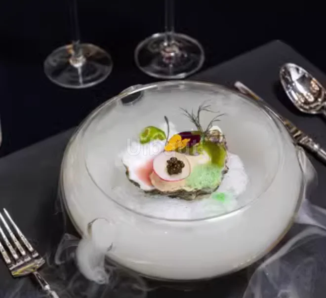 Transparente Glass chale mit seitlicher Öffnung Trockeneis schale kreative Küche Geschirr spezielles Restaurant Salat Keramik schale Set