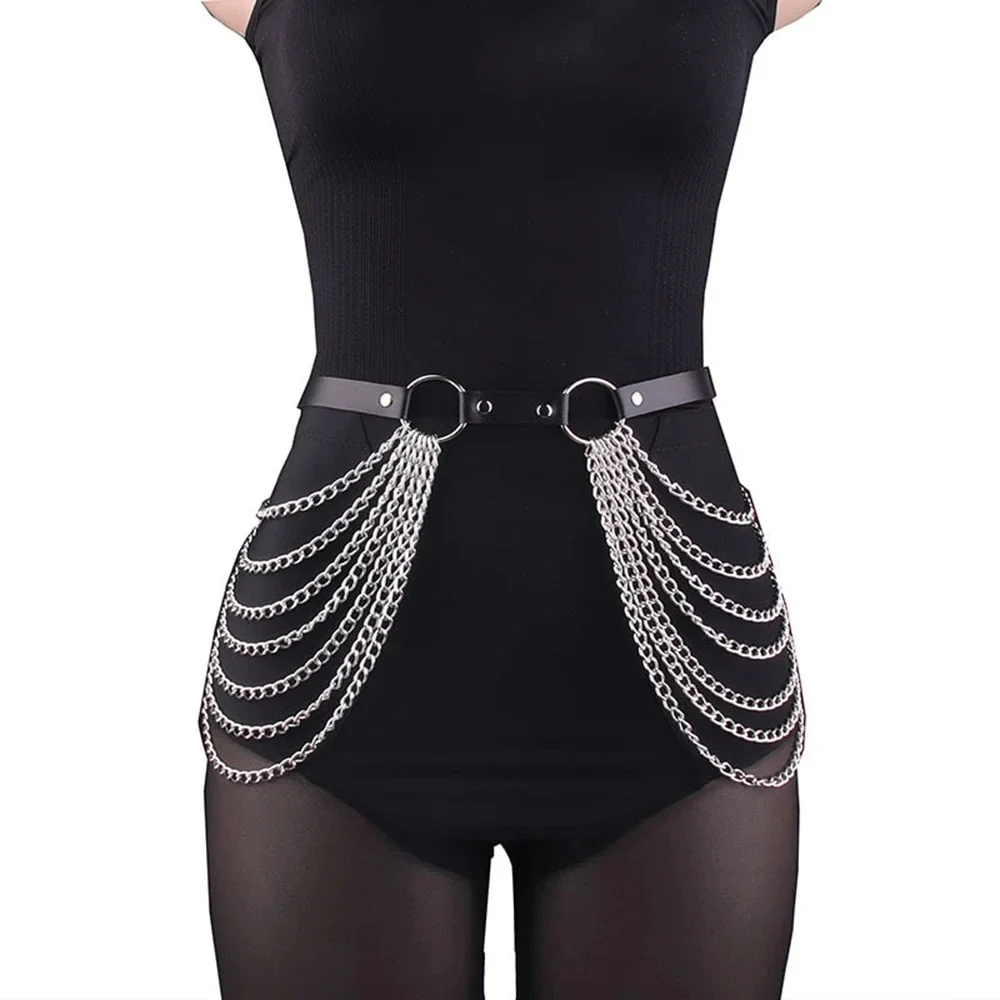 Plus Size Leather Harness Belt Sexy Waist Seal With Chain Body Bondage Fashion Punk Gothic Clothing Suspende Waist Accessories