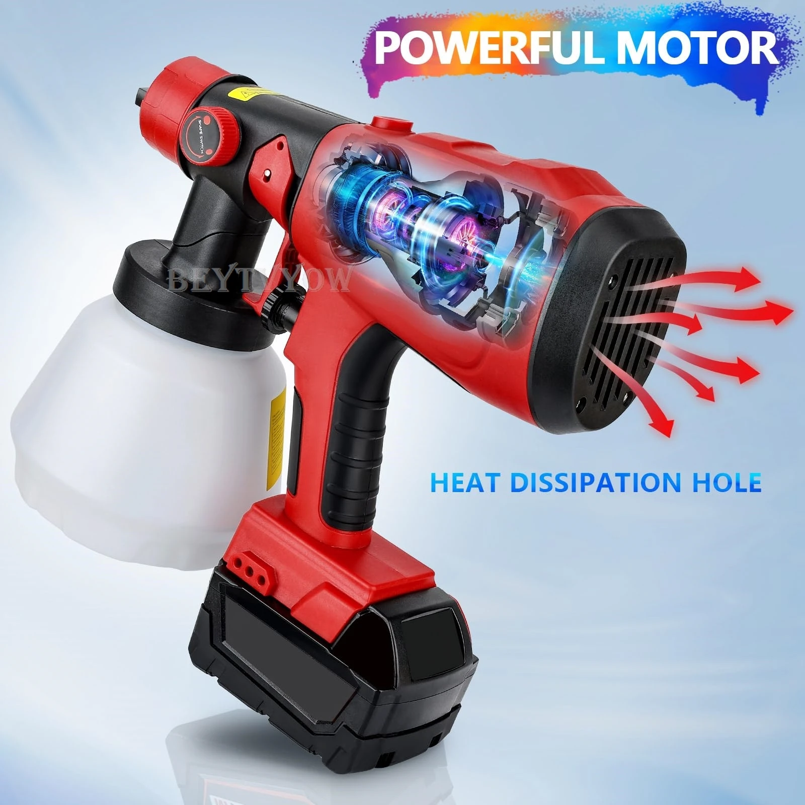 

200W HVLP Spray Paint Gun Compatible with Milwaukee 18V Battery Cordless Paint Sprayer with 4 Nozzles 3 Pattern 1000ML Container