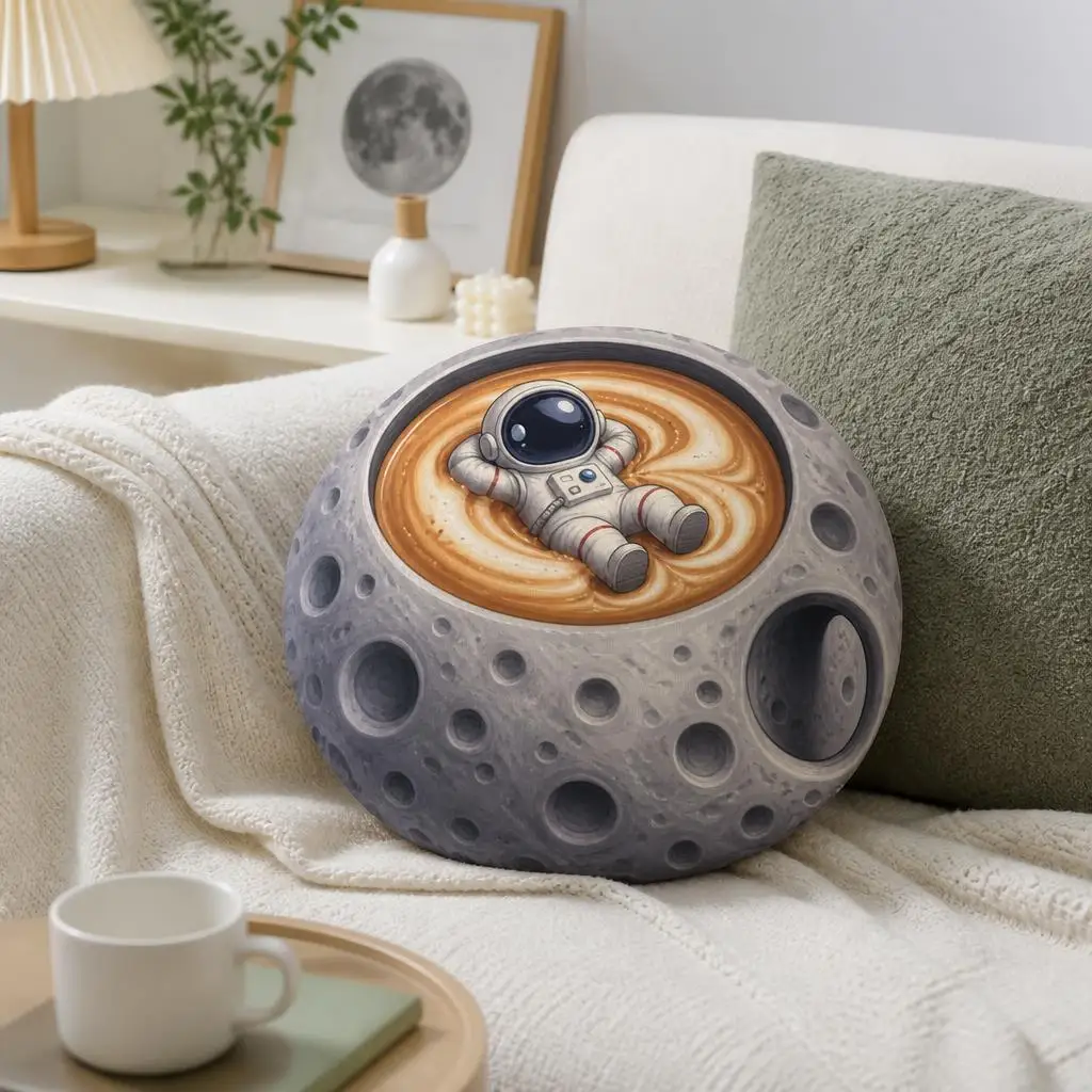 Astronaut Coffee Pillow Moon Latte Plush Cushion Space Explorer Stuffed Throw Pillow Cosmic Home Decor Floor Seat Gift Sofa
