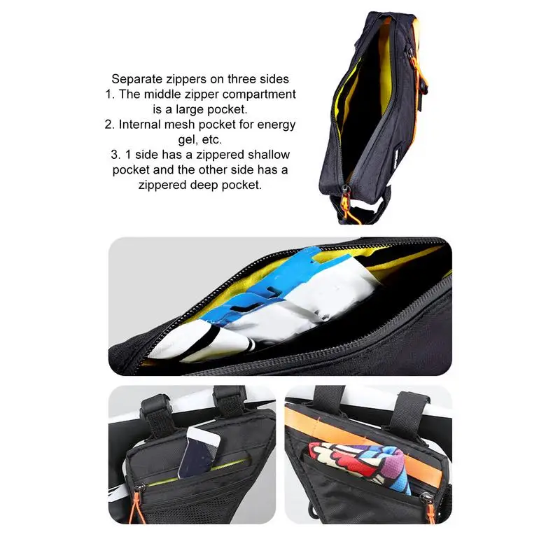 Bolsa triangular para bicicletas, bolsa impermeable para bicicletas con gran capacidad, bolsa triangular para marco, almacenamiento de diseño con múltiples aberturas para ciclistas