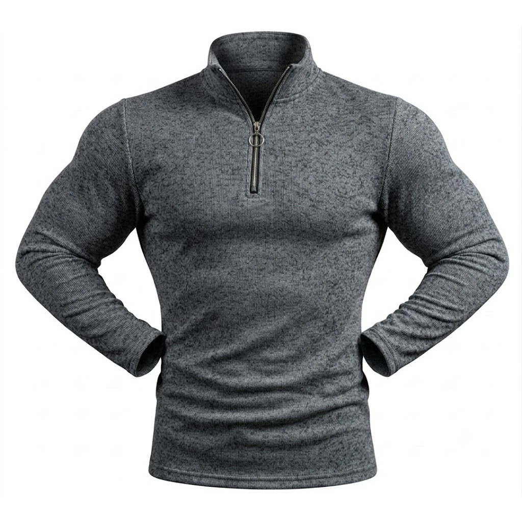 Herren Langarm-Sweatshirt mit Viertelreißverschluss, Einfarbig, Stehkragen, Sportlicher Pullover, Lässige Laufbekleidung, Aktivwear, Sport- und Arbeitsjacken – Detail 10