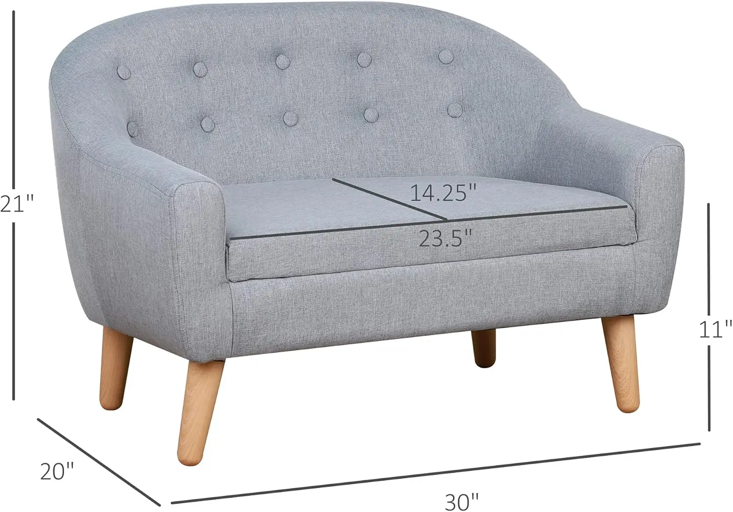 أريكة للأطفال بمقعدين، أريكة أريكة للأطفال الصغار، قماش يشبه الكتان وكرسي أريكة بإطار خشبي للأعمار من 3 إلى 7 سنوات، مقعد مرتفع 11 بوصة، رمادي #3