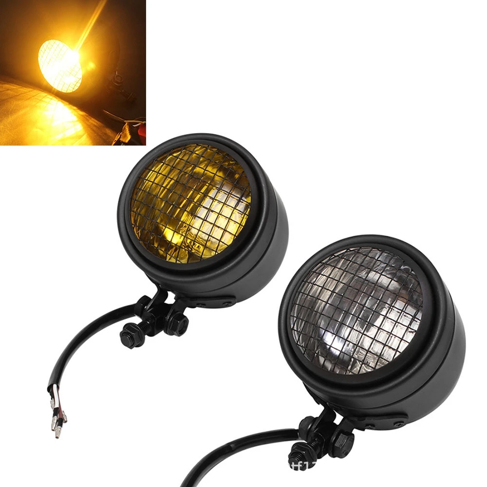 Super Sale Motorcycle Retro Headlight Halogen Front Head Light Lamp Bracket for CG125 Yellow