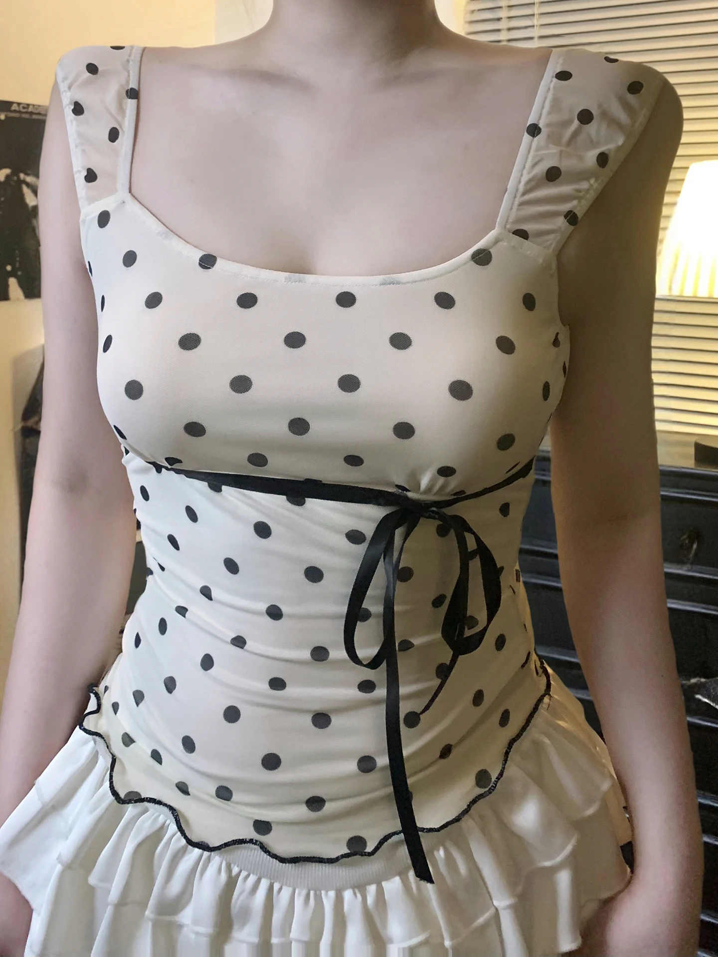 

Slimming Effect n Girl Basic Polka Dot Tie ort Sve Top Asymmetrical Hem T-irt Women Street Sle Summer Tee