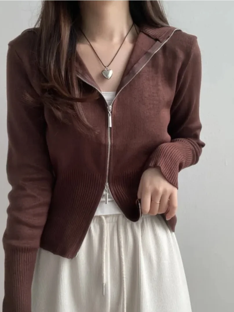 

Ele Chic High Waist ort Knitwear Women's Faionable Cardigan Retro Stripes Sweater Coat Flip Collar Bright Sequin Spli...