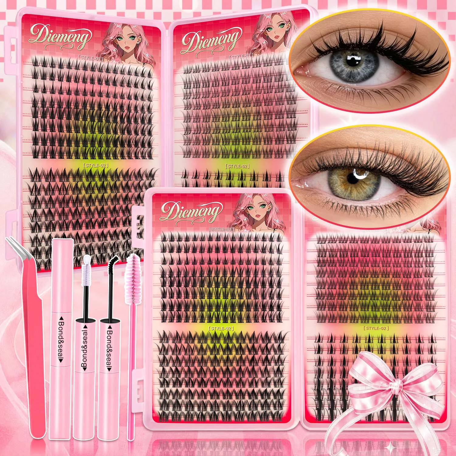 4 Styles Mixed Cluster False Eyelashes Book Kit Dog‑style Natural Fishtail Wheat‑spike Individual Lashes With Tweezers Glue Wisp