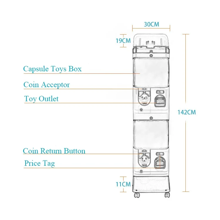 Toy Vending Machine Coin Accepted Transparent Colour Toy Distributor with Led Light