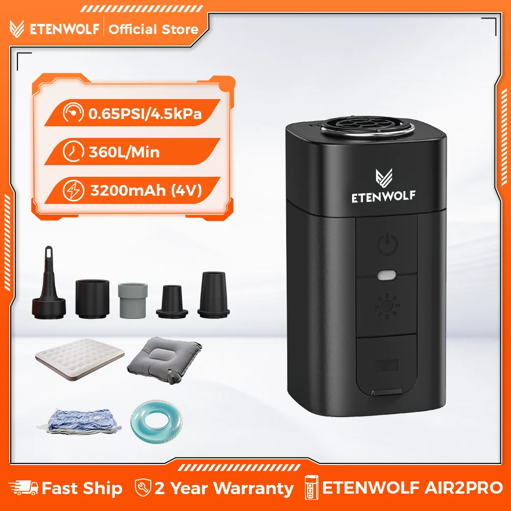 

New ETENWOLF AIR 2 Pro Electric Air Pump 2600mAh Inflatables 2X Faster Inflation & Deflation for Air Mattress Sleeping Pads