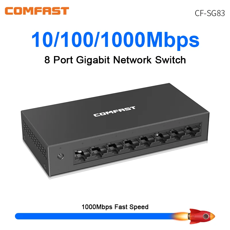 

Comfast 8 Port 1000Mbps Gigabit Network Switch Ethernet Smart Switcher High Performance RJ45 Hub Internet Splitter AP CPE Bridge