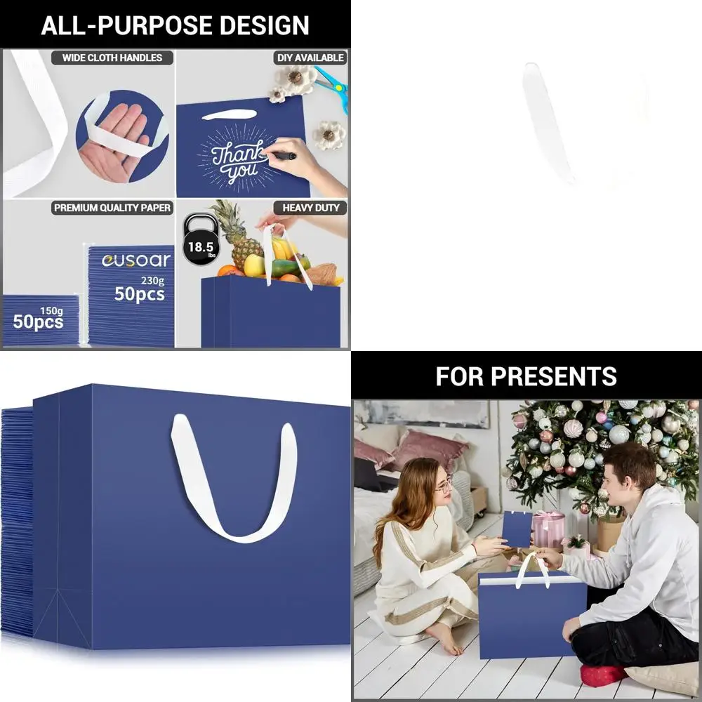 

50 Pack 16x6x12 Inch Heavy Duty Paper Gift Bags with Handles for Business, Craft, Party Favors, Weddings