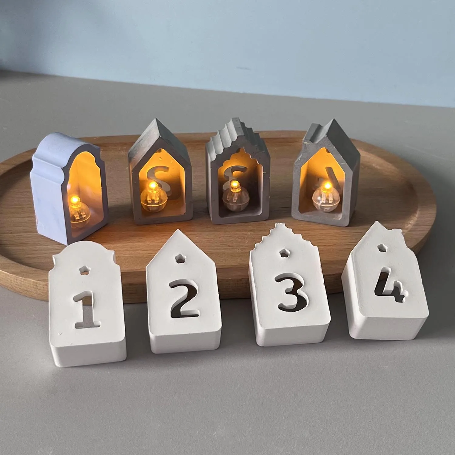 3D Number House Pendants Silicone Molds House Ornaments Decoration Night Lights Gypsum Plaster Silicone Molds For Resin