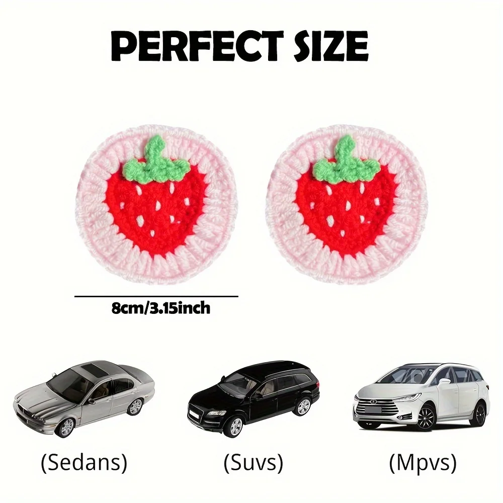 

4 шт., вязаный крючком коврик для автомобильной чашки с клубникой ручной работы, милый тканевый автомобильный держатель для чашки, вязаное крючком украшение автомобиля