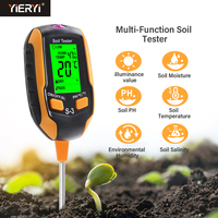 Multi-Function Soil Tester PH/Salinity/Moisture/Sunlight/Air Humidity/Temp Backlight LCD 6-in-1 PH Meter for Gardening Plants