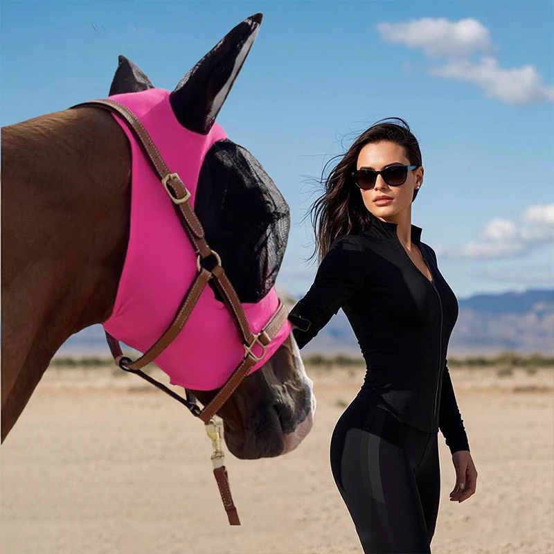 1PC Horse Fly Mask with Ears Soft Stretchy Horses Face Masks for Flies Breathable Mesh Eye Cover UV Protection Horse Masks