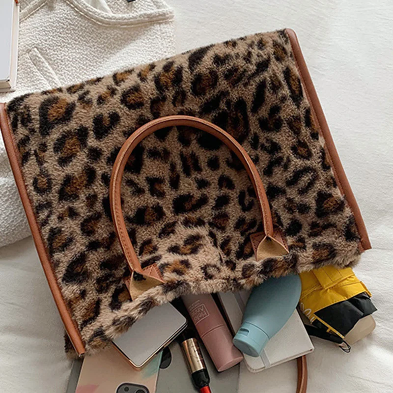 Frauen Weiche Plüsch Handtasche Neue Winter Leopard Kuh Druck Tragetaschen Weibliche Pu Leder Unterarm Taschen Pelzigen Flauschigen Schulter Tasche – Detail 18