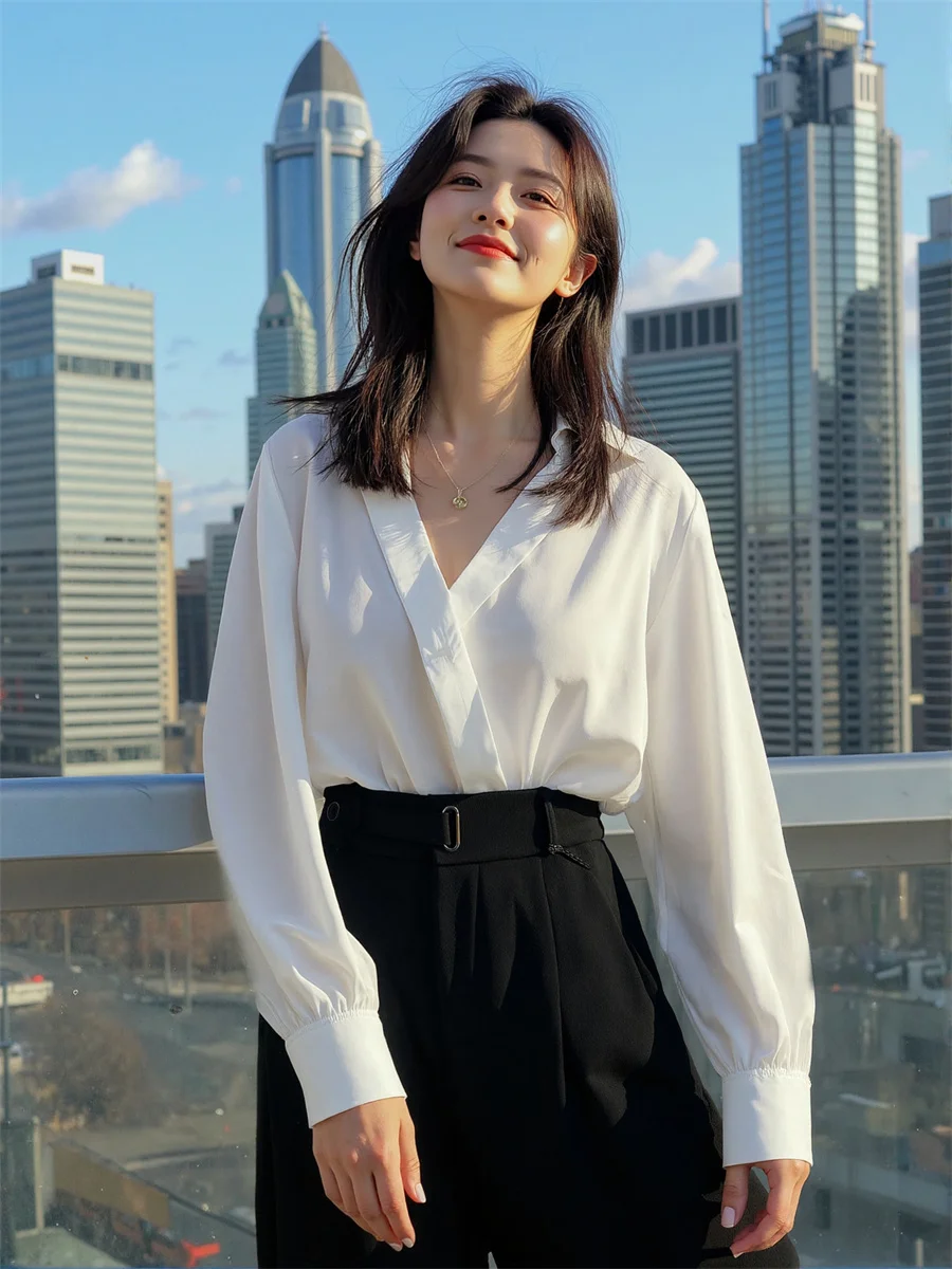 

Рубашки Женские блузки на пуговицах с эстетикой Ulzzang, свободный крой и простой корейский стиль для повседневного комфорта