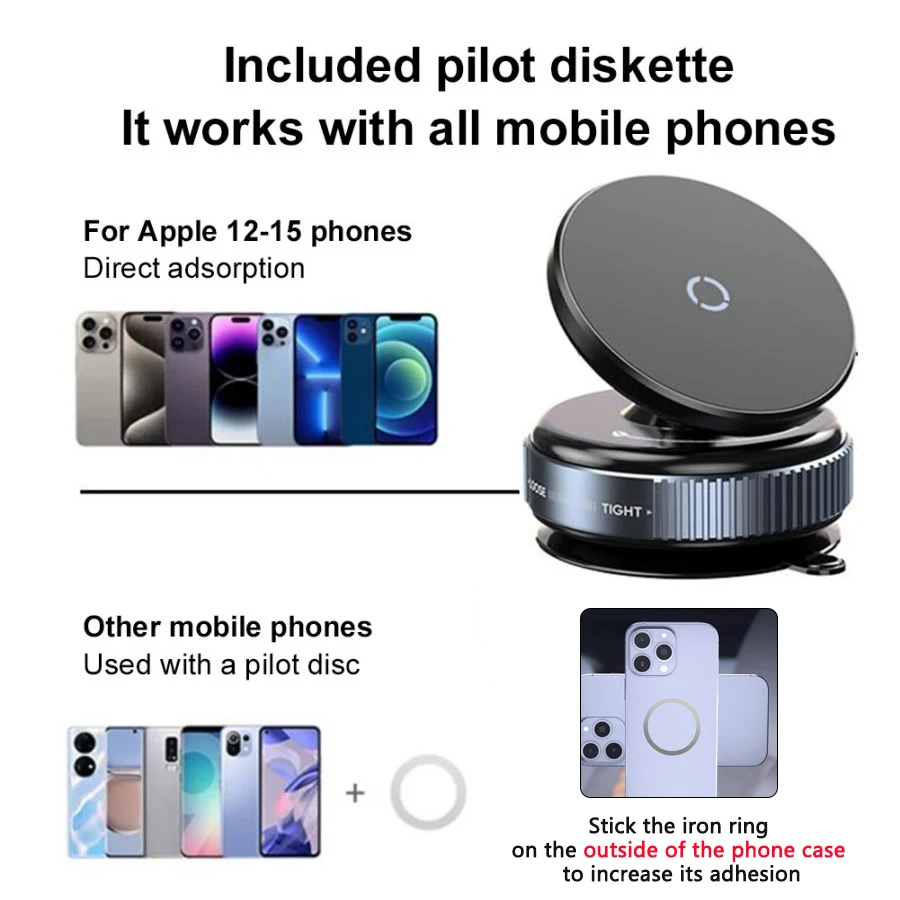 Magsafe Magnetic Vacuum Car Phone Holder, Intelligent Car Mount 360° Rotation Magnetic Vacuum Adsorption Suction Cup Bracket Car image 6