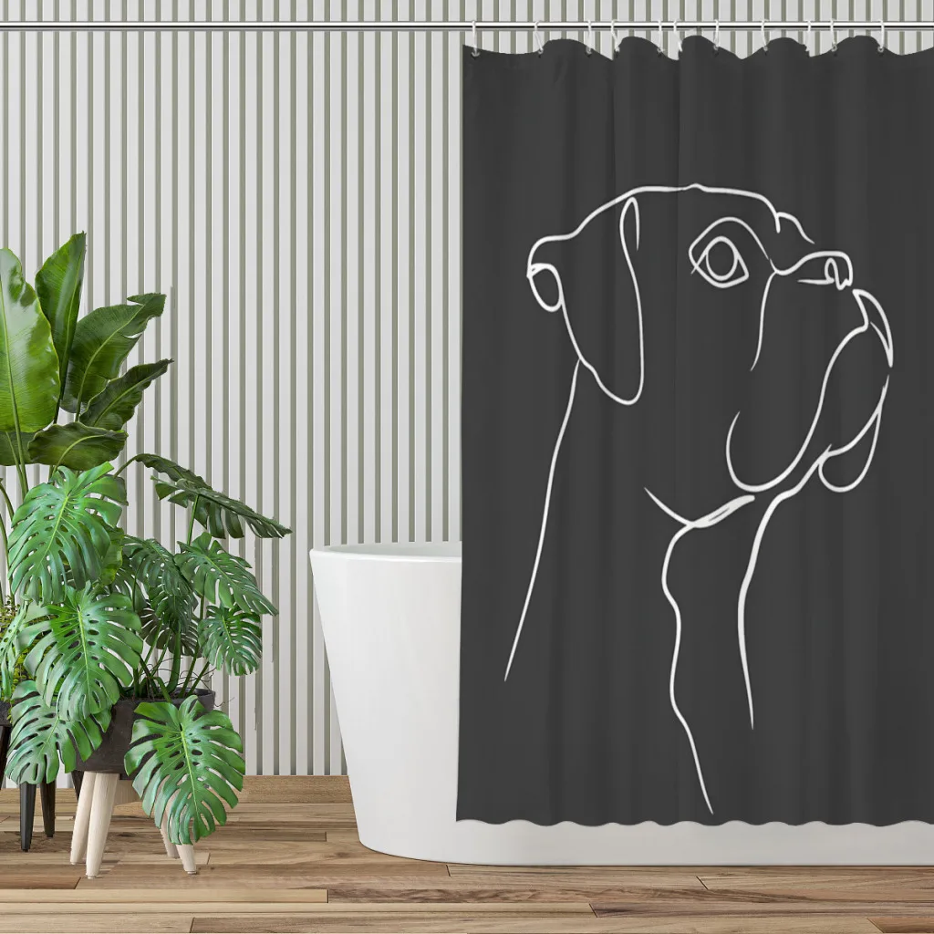 Boxer Dog Line Art Bathroom Shower Curtains French Bulldog Pet Waterproof Partition Curtain Designed Home Decor Accessories