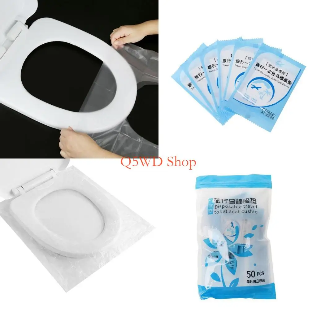 

Q5WD 50x Disposable Toilet for Seat Covers Travel WC Pad Toilet Mat Individually Wrap