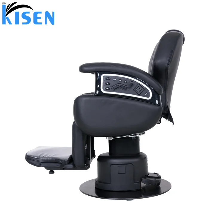 Kisen Best Quality Barber Lay Down Chairs Black  Hair Salon Equipment Ergonomic Electric Barber Chair for Barbershop Use