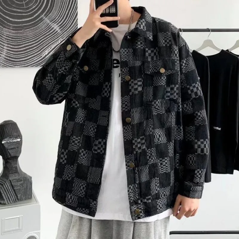 Fashionable Casual Jacquard Jeans Jacket for Men Autumn and Winter Outerwear Coats Denim Jacket Streetwear Men Clothing Jacket