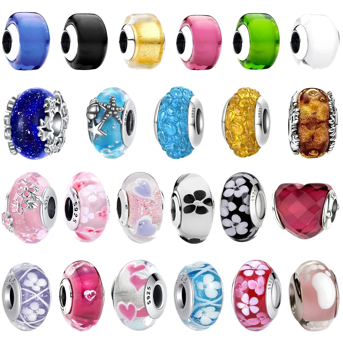 

925 Sterling Silver Murano Glass Charms fit Original Bracelets Round Murano Glass Charms Beads DIY Women Jewelry Gifts for Women