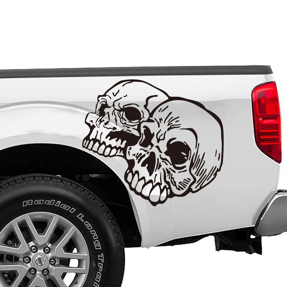 

2Pcs Skulls Truck Bed Tailgate Car Sticker Decal for Bumper Trailer Windshield Windscreen Hood Bonnet Auto Vehicle Decor