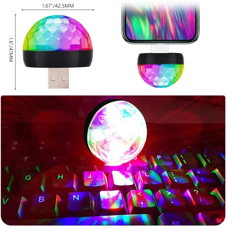 Pop USB Led Party Lights Music Sensor USB Mini Disco DJ Stage Lighting Effect Light Crystal Magic Ball Lamp For Home Party Karao