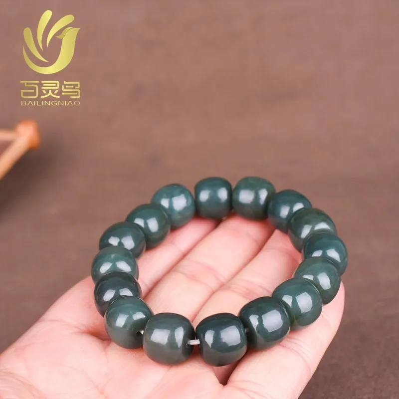 

Hetian Qing Jade Old Style Bead Fashion Unisex Bracelet Jewelry