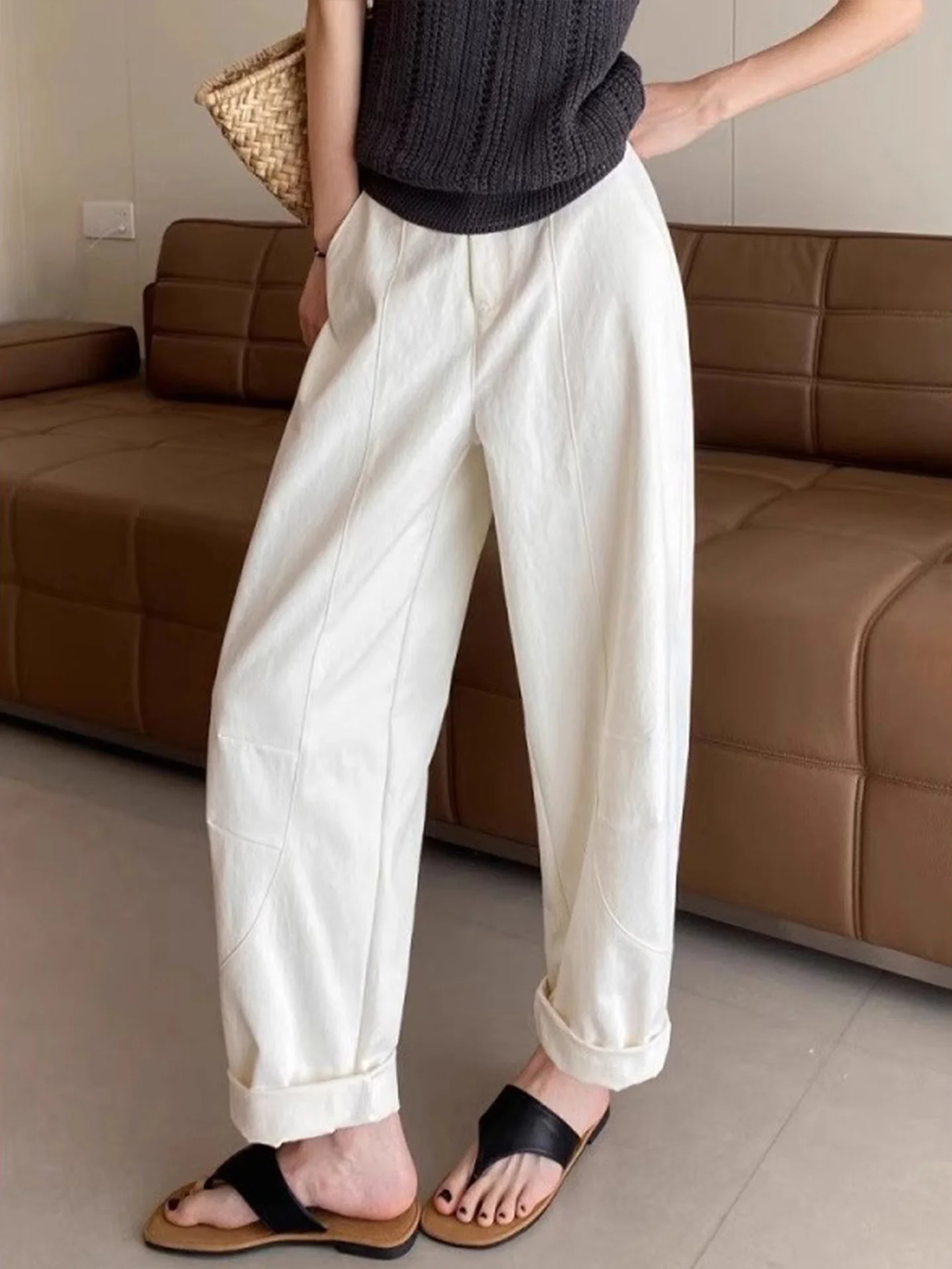 Pantaloni Harem in seta di ghiaccio Pantaloni estivi da donna sottili larghi di grandi dimensioni Qui Dry Pantaloni sportivi a forma di carota Pantaloni casual da papà a nove punti