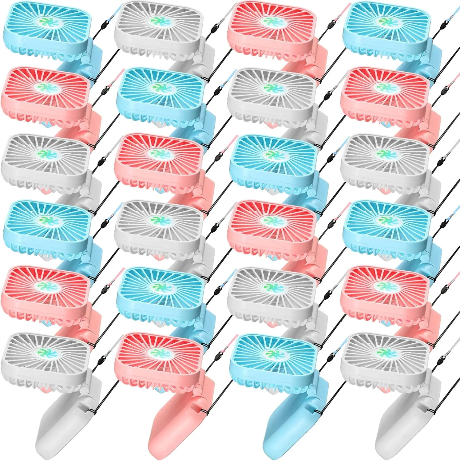 

Portable USB Rechargeable Necklace Fan with 3 Speeds, Hand-Free Cooling for Travel and Office in Blue, Pink, White