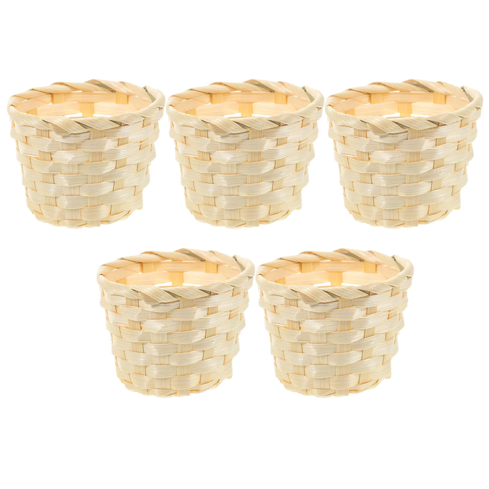 

5 Pcs Bamboo Wood Woven Baskets Mini Storage Containers Handmade Small Size Ideal Fruits Desserts Kitchen Bar Use