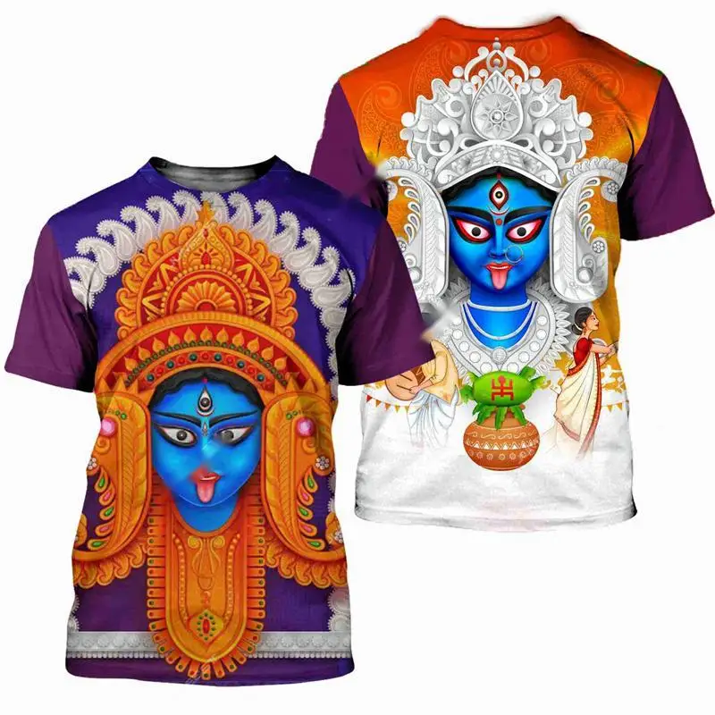 Summer New Men Indian Goddess Maa Kali Puja T Shirt 3D Printed  Hindu Lord God Vishnu Women Kid Graphs T-shirt Short Sleeve Tops