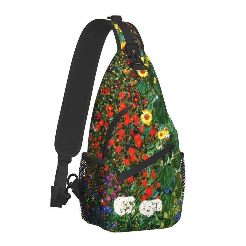 Fashion Farm Garden With Sunflowers Sling Crossbody Backpack Men Gustav Klimt Painting Art Shoulder Chest Bag for Travel Cycling