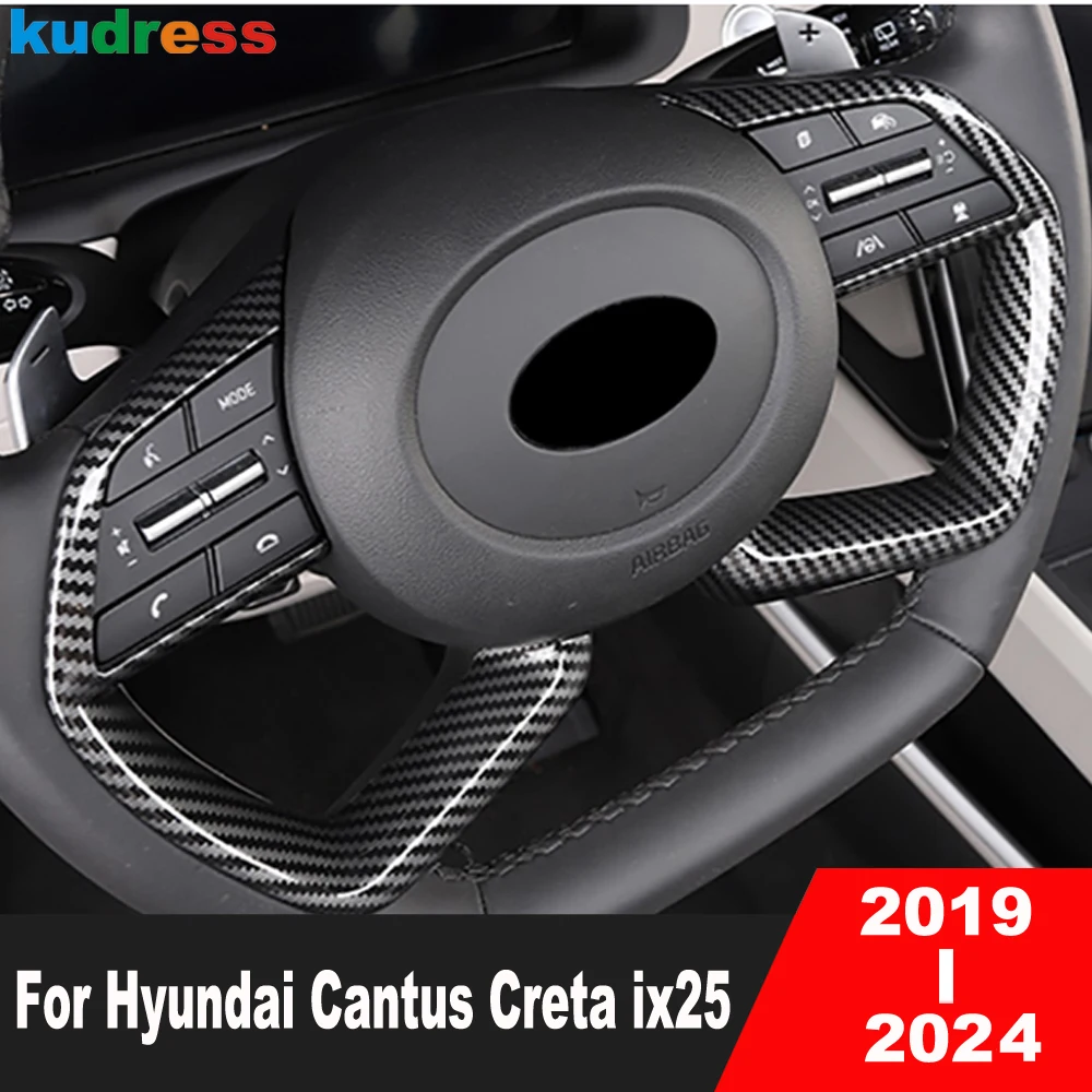 Dla Hyundai Cantus Creta ix25 2019 2020 2021 2022 2023 2024 Carbon Car Steering Wheel Panel Cover Trim Interior Accessories
