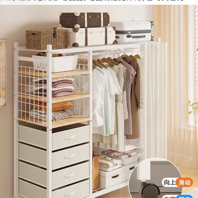 2025 new floor-to-ceiling push-pull explosion simple wardrobe household bedroom wardrobe hanger small apartment bold wardrobe