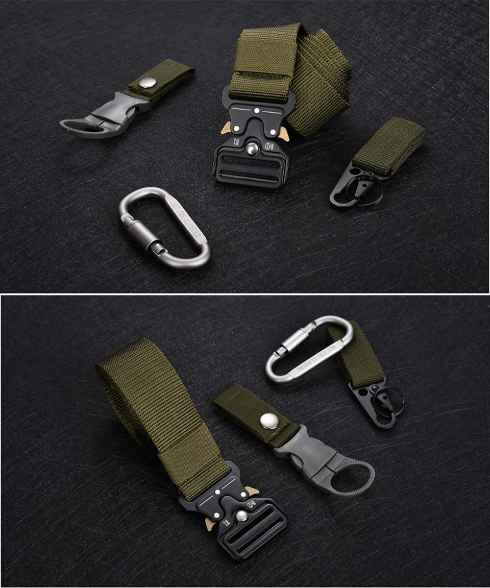 Taktischer Gürtel mit Schnellverschluss für Herren – robuster Canvas-Bund mit Wasserflaschenhaken, Karabiner, Outdoor-Jagd, Wanderausrüstungsset – Detail 16