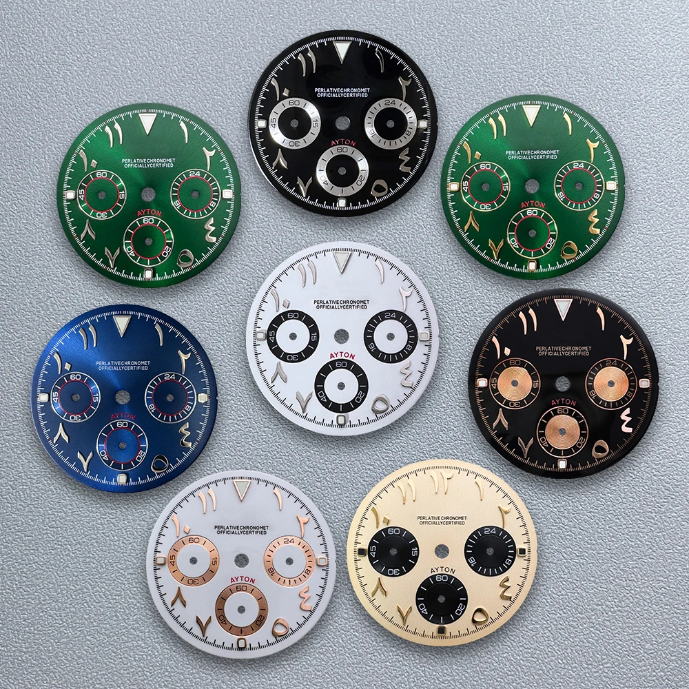 

29.5mm S Logo Panda Arab Dial Fit VK63 Movement Green Luminous High-Quality Watch Modification Accessories