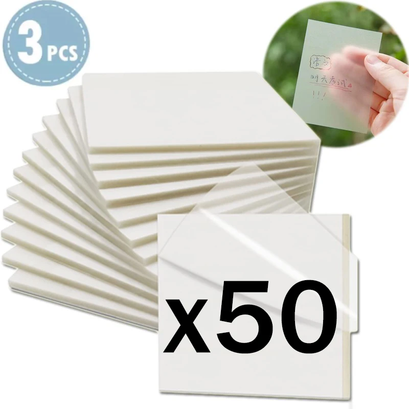 1-3Pcs S M L Transparent Sticky Note Translucent Self-Adhesive Memo Pads Waterproof Posted It Office School Message Reminder