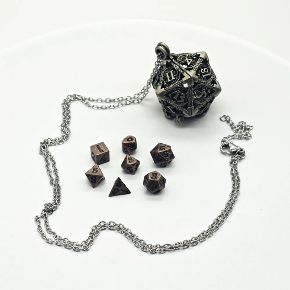 1 Set 20-sided Hollow Metal Dice Necklace TRPG Exquisite Hollow Metal Dice Torque Mini DND Polyhedral Dice Necklace RPG Game
