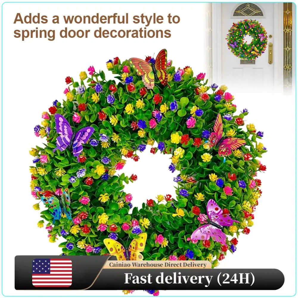 

48 см искусственный эвкалиптовый венок с бабочкой, пластиковый цветочный венок для стены, окна, фермерского дома, вечеринки, праздника, домашнего декора