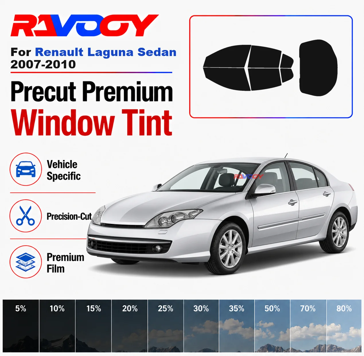 

Premium Precut Window Tint Kit Front Rear Windows Rear Windshield For Renault Laguna Sedan 2007-2010 Car Solar Nano Ceramic Film