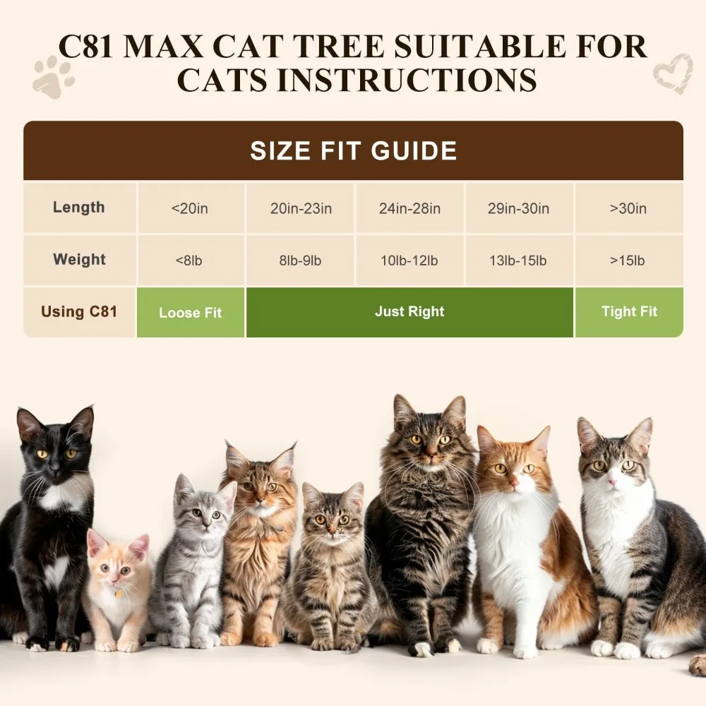 Torre alta de árbol para gatos para gatos grandes |   Centro de actividades multinivel de 81 pulgadas para casas multigatos con hamaca, perchas acogedoras