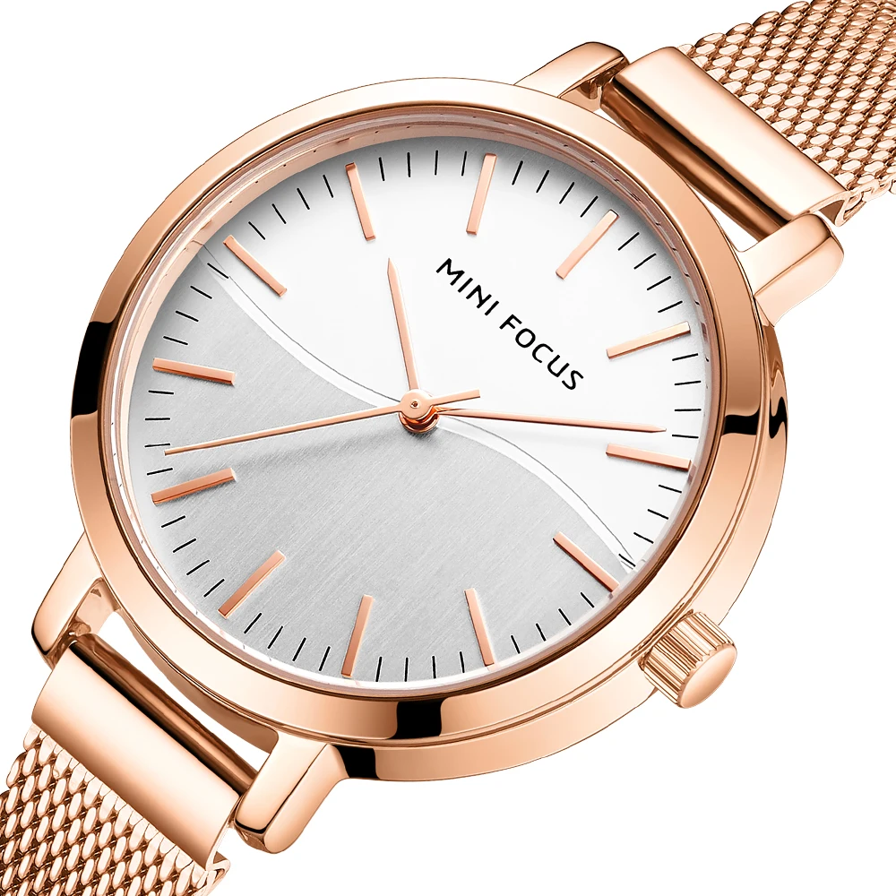 2025 MINI FOCUS MF0261L Luxury Women's Watch Mesh Stainless Steel Band Simple Dial Waterproof Casual Quartz WristWatch